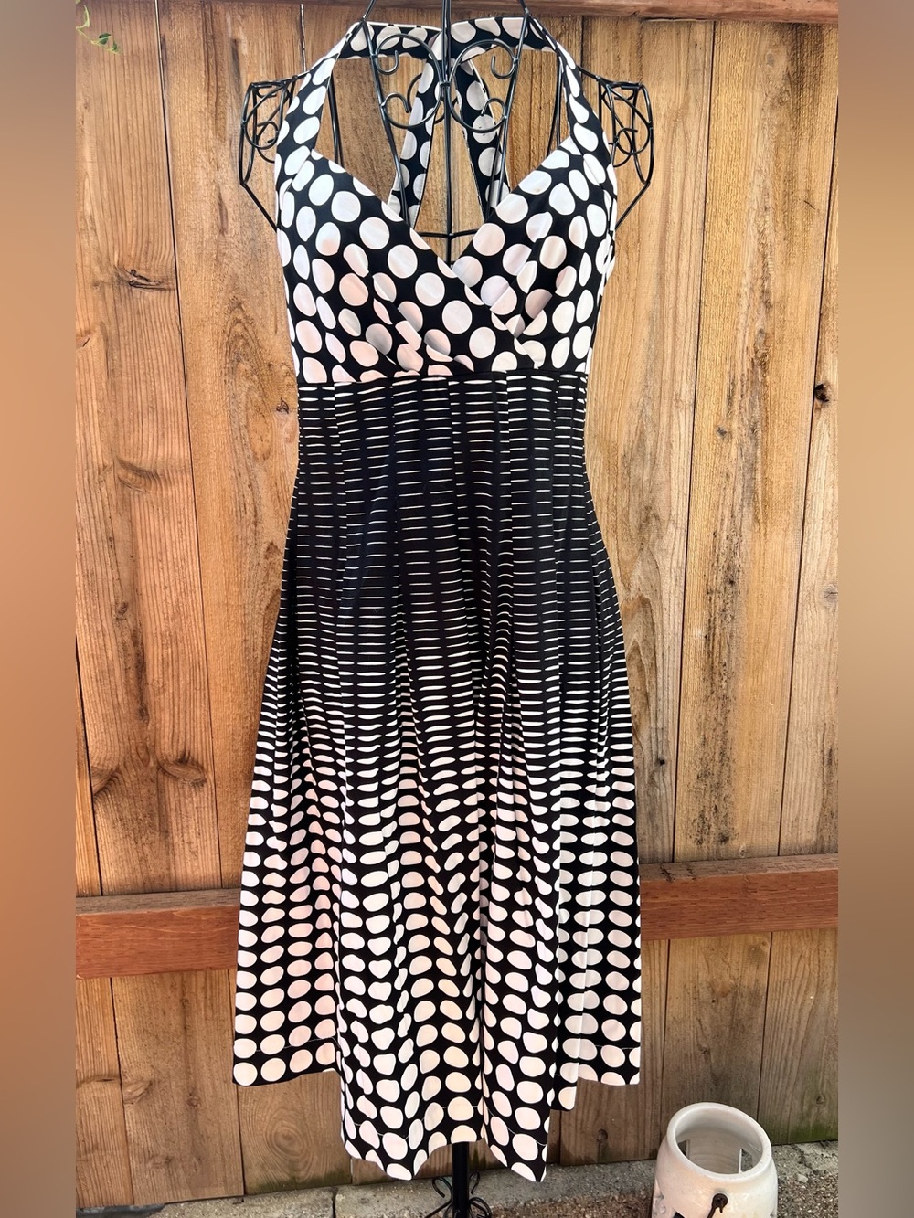 Calvin Klein Black and White Polka Dot Midi Dress